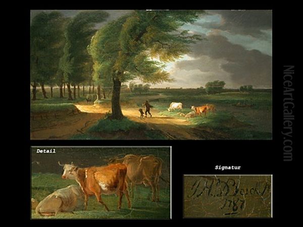 Vor Dem Gewitter Oil Painting by Jan Hendrick Van Den Bosch