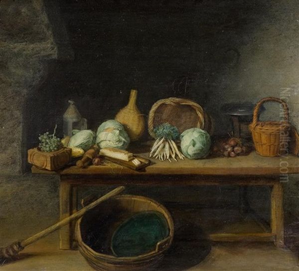 Kitchen Still Life With Vegetables And Baskets Oil Painting by Pieter Van Den Bosch