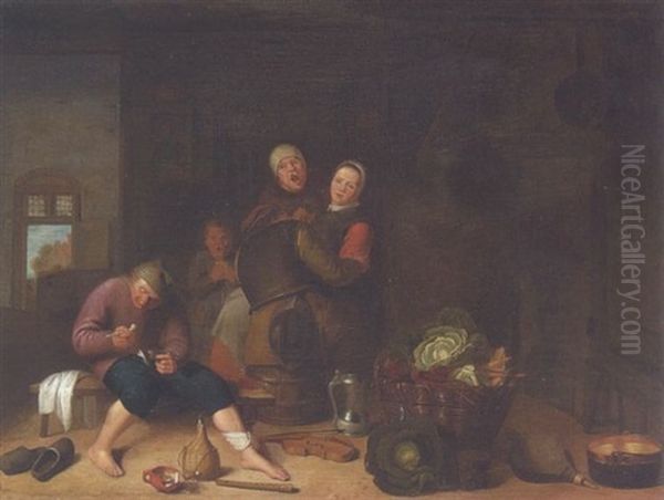 Bauerliches Interieur Oil Painting by Pieter Van Den Bosch