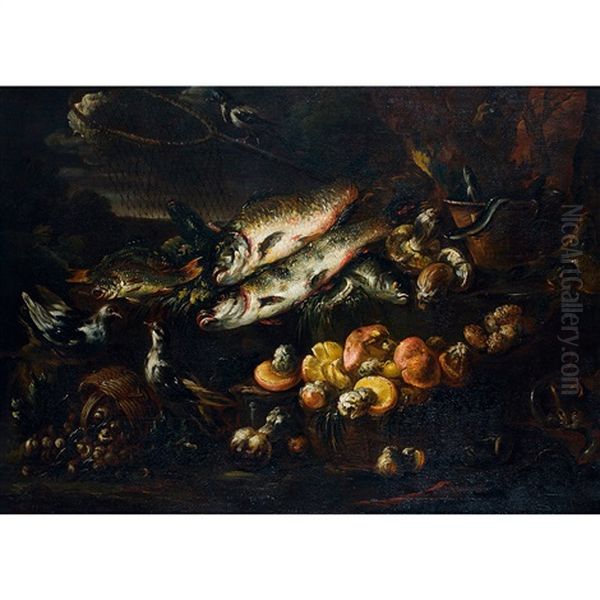 Nature Morte Aux Poissons Et Champignons Oil Painting by Felice Boselli