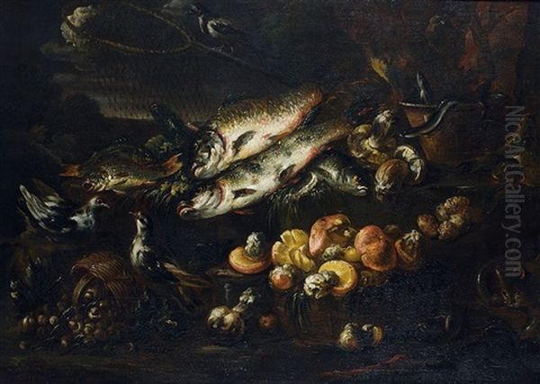 Nature Morte Aux Poissons Et Champignons Oil Painting by Felice Boselli