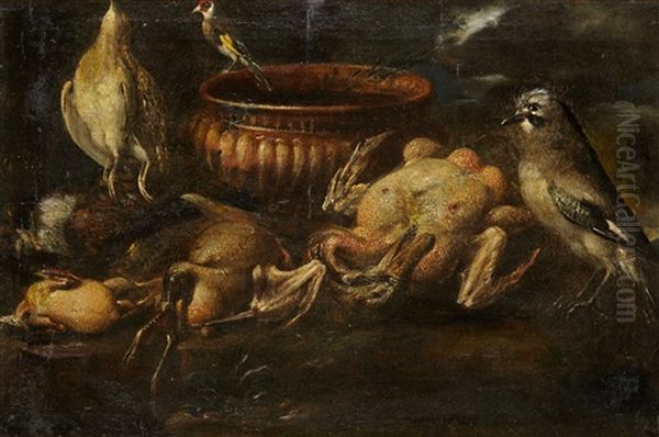 Nature Morte Aux Oiseaux Et Cerises, Nature Morte Aux Volailles Et Au Geai (pair) Oil Painting by Felice Boselli