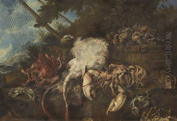 Natura Morta Con Pesci E Crostacei Oil Painting by Felice Boselli