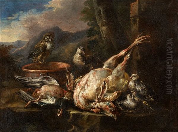 Still Life With Fish Still Life With Birds Oil Painting by Felice Boselli