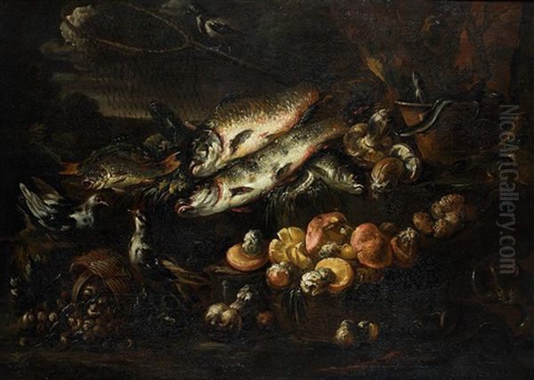 Nature Morte Aux Poissons Et Champignons Oil Painting by Felice Boselli