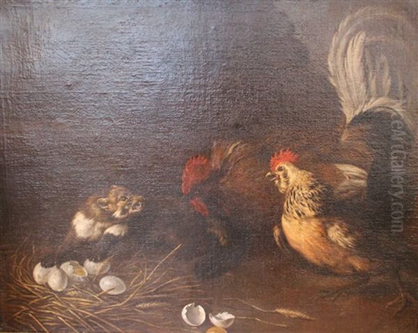 Poules Protegeant Leurs Oeufs Oil Painting by Felice Boselli