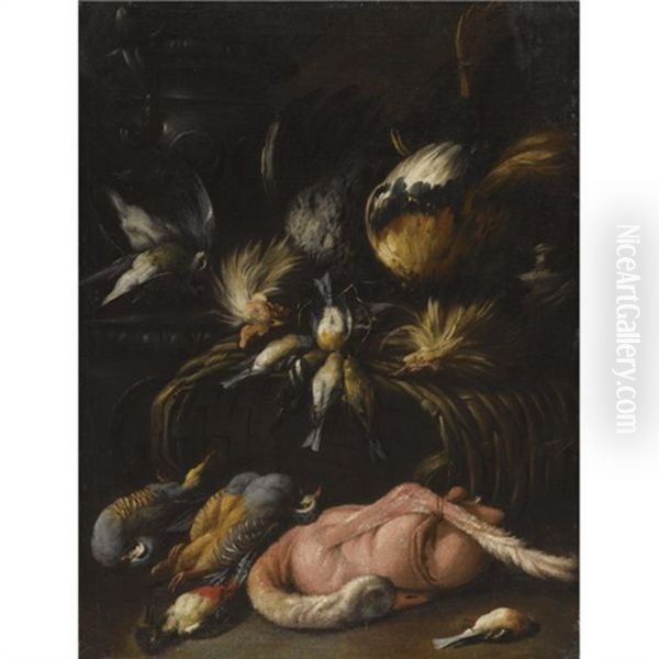 A Still Life With Dead Game, Including A Brace Of Partridge, A Plucked Goose And Several Songbirds Oil Painting by Felice Boselli