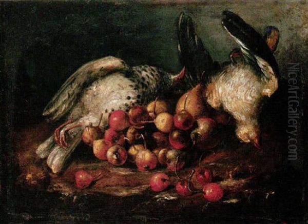 Still Life Of Cherries, Pears And Pigeon Oil Painting by Felice Boselli