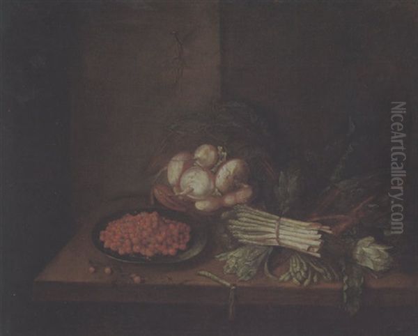 Natura Morta Con Fragole E Verdura Oil Painting by Felice Boselli