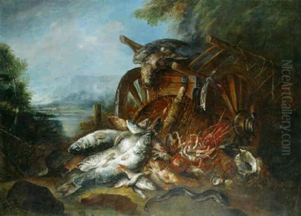 A Dead Falcon And Other Dead Fish On The Bank  Of An Estuary Oil Painting by Felice Boselli