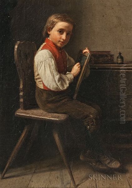 Schoolboy With A Slate Oil Painting by Karl Friedrich Boser