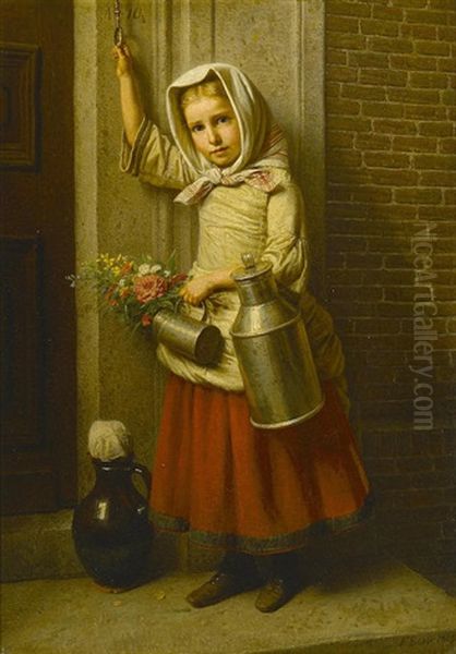 A Portrait Of A Young Girl With A Pail Oil Painting by Karl Friedrich Boser