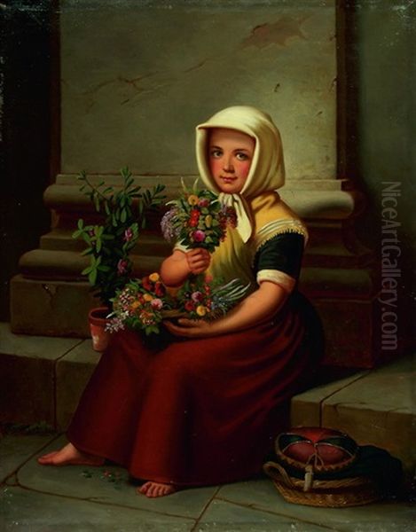 Kleine Blumenverkauferin Oil Painting by Karl Friedrich Boser