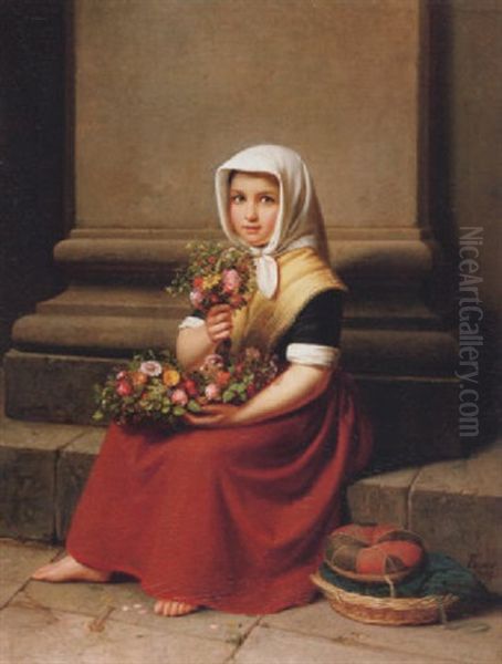 Kleine Blumenverkauferin Oil Painting by Karl Friedrich Boser