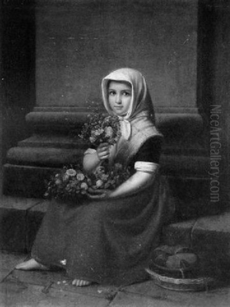 Portrait Of A Girl With Flowers Oil Painting by Karl Friedrich Boser