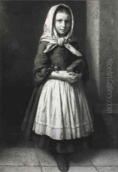 Portrait Of A Girl Wearing Scarf And Holding A Rose And Prayer Book Oil Painting by Karl Friedrich Boser