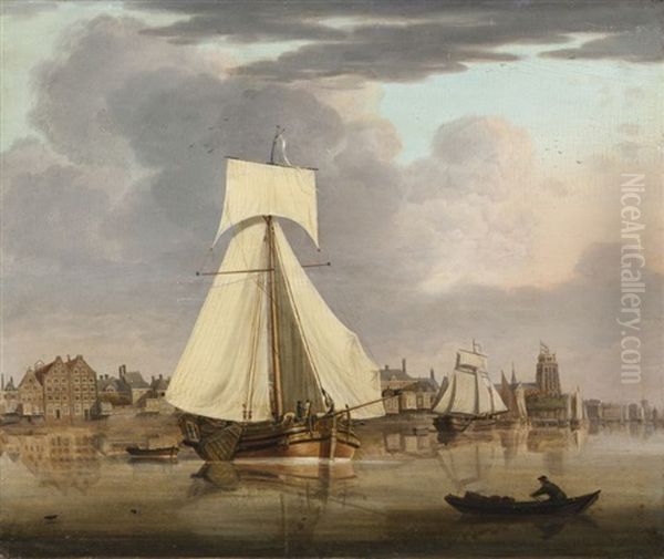 Vue Du Port De Dordrecht Oil Painting by Jan Hendrik Boshamer