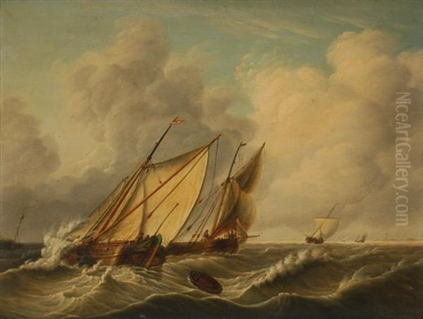 Bateaux De Peche En Mer Oil Painting by Jan Hendrik Boshamer