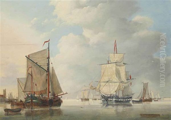 A Calm Day On The Scheldt Oil Painting by Jan Hendrik Boshamer