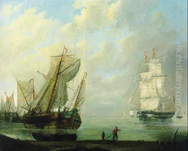 Hollaendische Segelschiffe Vor Der Kueste Oil Painting by Jan Hendrik Boshamer