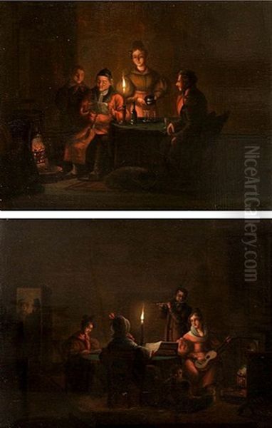 The Letter; Musicians (2 Works) Oil Painting by Johannes Willem Boshamer