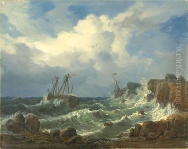 Sturm An Der Felsenkuste (after Morgenstern) Oil Painting by Wilhelm Boshart