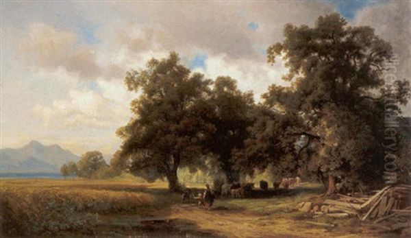 Heimtrieb Der Herde Am Seeufer Oil Painting by Wilhelm Boshart