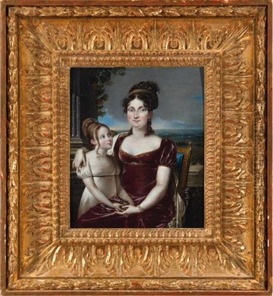 Alexandrine Bonaparte Avec Sa Fille Anna A Frascati Oil Painting by Jean Baptiste Francois Bosio