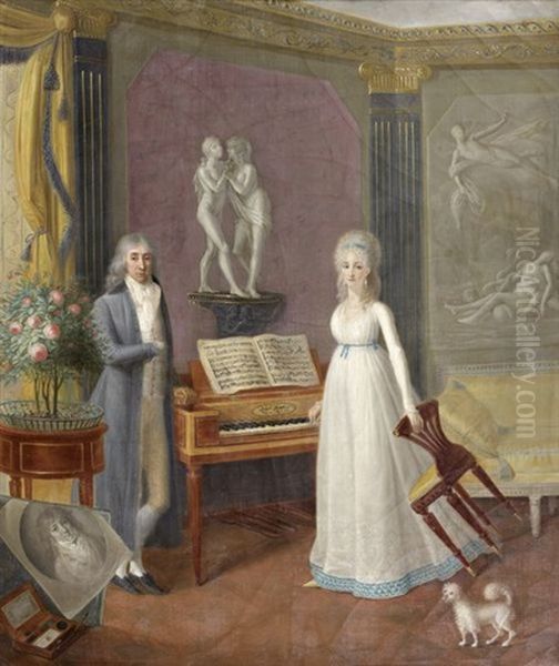 Portrait De Mr Et Mme Lanchere De La Glandiere Pres D'un Pianoforte Oil Painting by Jean Baptiste Francois Bosio