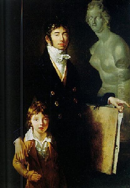 Self Portrait Of The Artist In Blue Velvet With His Son, Astyanax Scaevola Oil Painting by Jean Baptiste Francois Bosio