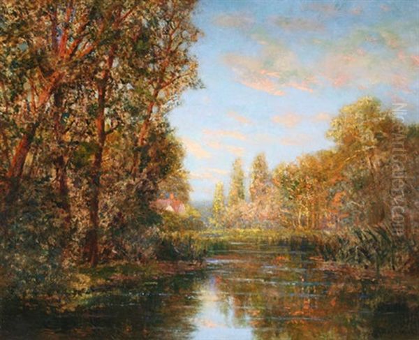 Summer Over A River Landscape Oil Painting by Robert Ward Van Boskerck