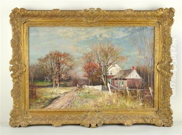 Country Landscape With House, Horse And Chickens Oil Painting by Robert Ward Van Boskerck