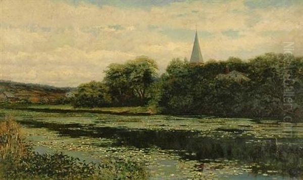 Lilies On A Pond Oil Painting by Robert Ward Van Boskerck