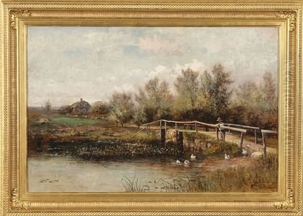 Landscape With Figure On Bridge Oil Painting by Robert Ward Van Boskerck