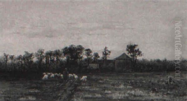 Farm Scene Oil Painting by Robert Ward Van Boskerck