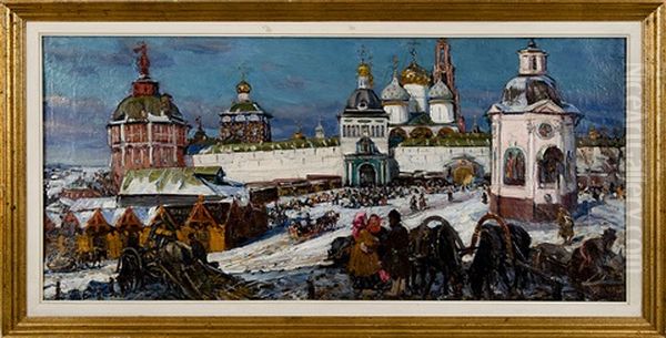 The Holy Trinity And St. Sergius Monastery At Zagorsk Oil Painting by Michail Vasilievitch Boskin