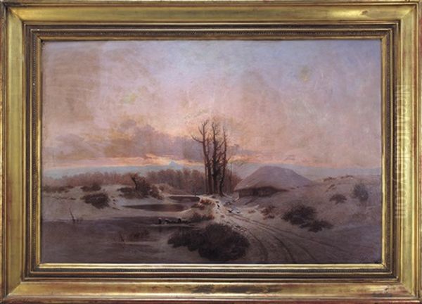 Paesaggio Innevato Al Tramonto Con Veduta Del Monviso Oil Painting by Giacinto Corsi di Bosnasco