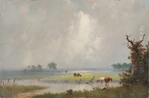 Cows By Stream by Henry Wolcott Boss