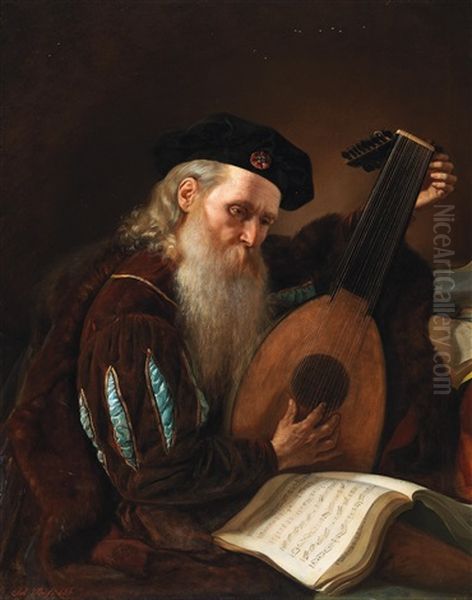 The Lute Player Oil Painting by Johann Boess