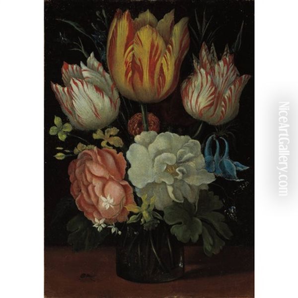 Still Life Of Tulips And Other Flowers In A Flask, With An Ant Oil Painting by Ambrosius Bosschaert the Elder