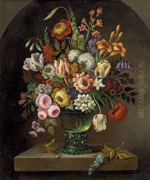 Blumenstillleben In Glasvase Oil Painting by Ambrosius Bosschaert the Elder