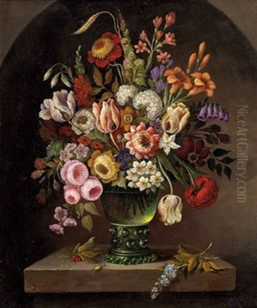 Blumenstillleben In Glasvase Oil Painting by Ambrosius Bosschaert the Elder