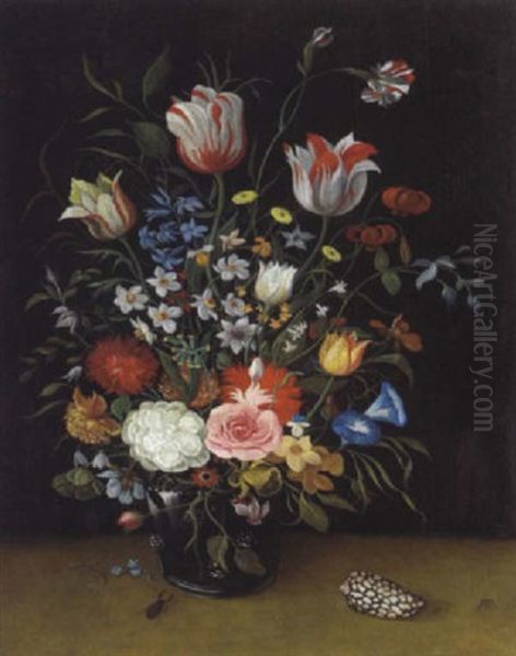 Blumenstraus In Einer Glasvase Oil Painting by Ambrosius Bosschaert the Elder