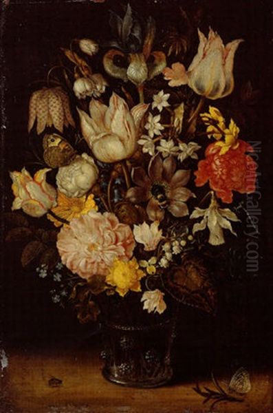 Still Life Of A Bouquet Of Flowers Including Variegated Tulips, Bluebells, Forget-me-nots And Lily-of-the-valley Oil Painting by Ambrosius Bosschaert the Elder