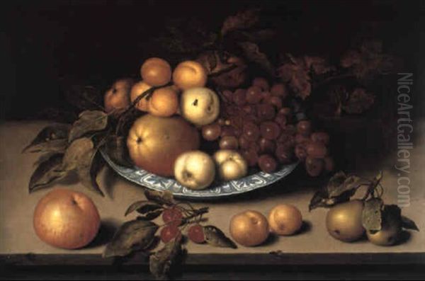 Peaches And Other Fruit In A Bowl With Cherries. . .on A Ledge Oil Painting by Ambrosius Bosschaert the Elder