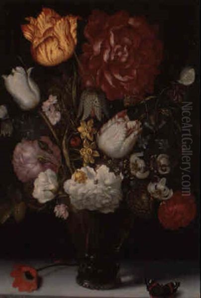 Bouquet De Fleurs Dans Un Vase En Verre Oil Painting by Ambrosius Bosschaert the Elder