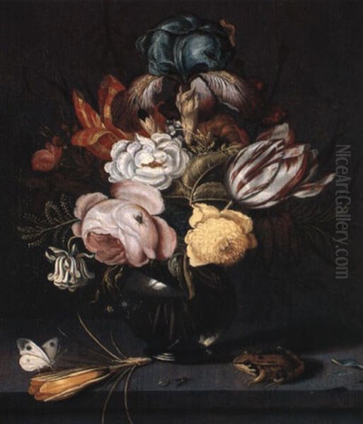 Bouquet De Fleurs Avec Grenouille Et Papillon Oil Painting by Ambrosius Bosschaert the Elder