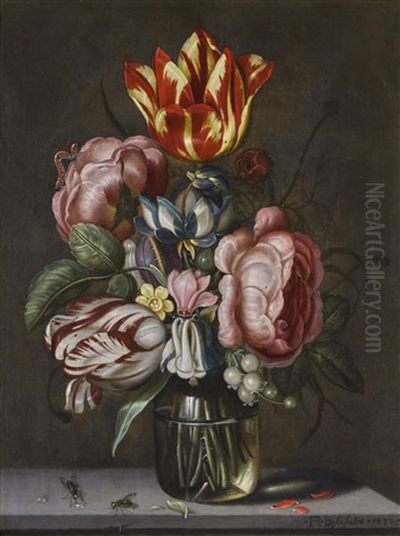 Still Life With Tulips And Roses In A Glass Vase Oil Painting by Ambrosius Bosschaert the Younger