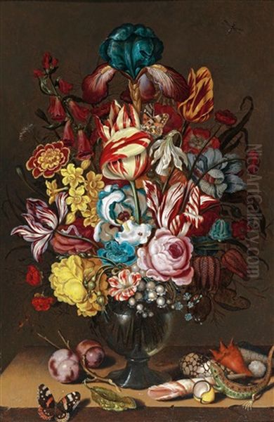 A Still Life Of Flowers With Shells Oil Painting by Ambrosius Bosschaert the Younger