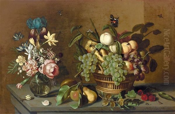 Stillleben Mit Fruchtkorb Und Blumenvase Oil Painting by Ambrosius Bosschaert the Younger